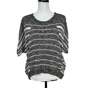 Elizabeth and James Black & White Knit Boxy Short Dolman Sleeve Pullover Sweater
